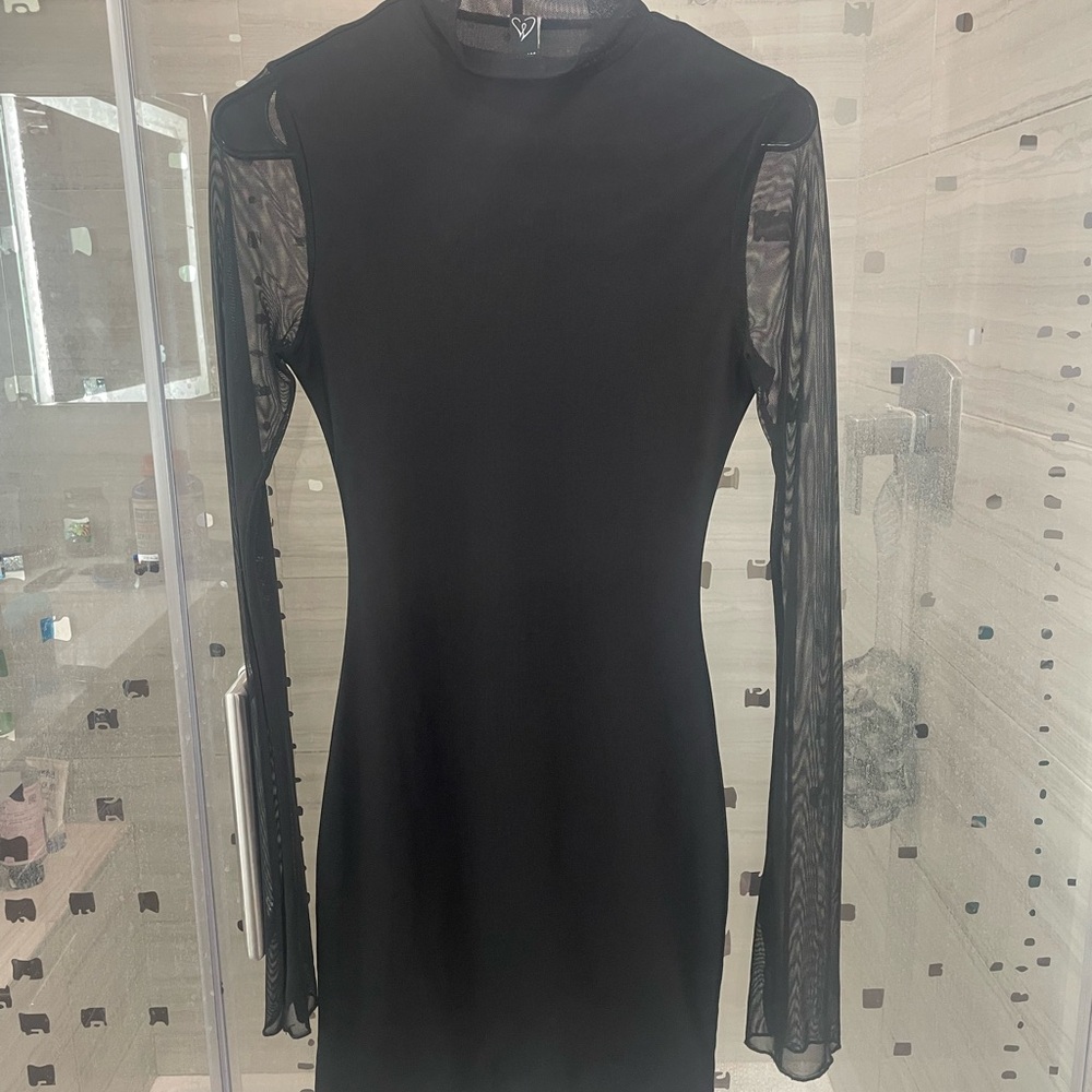 Elegant Black Dress with Sheer Sleeves